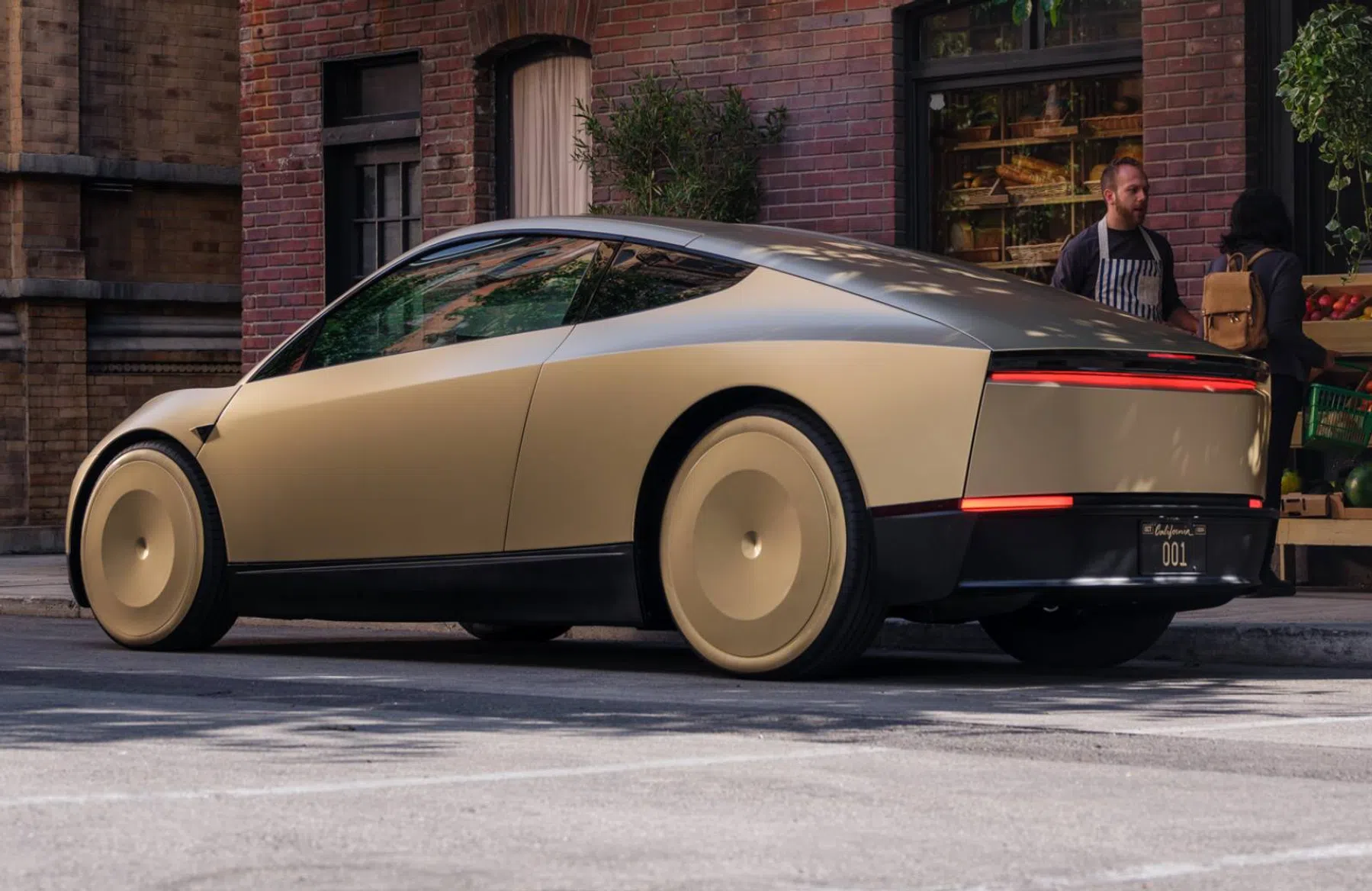Tesla Cybercab schuin achter